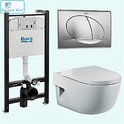 Комплект инсталляции с унитазом ROCA Meridian (унитаз, сиденье с микролифтом, кнопка)