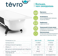 Ванна стальная "TEVRO" 150х70 2.7 мм с ножками ( г. Екатеринбург) 