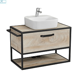 Тумба  АКВАТОН подвесная "ЛОФТ ФАБРИК 80 " Дуб Эндгрейн  БЕЗ РАКОВИНЫ