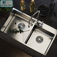 МОЙКА НАСТОЛ.МОНТАЖ 72Х40 (3,0) 2-Х ЧАШ. 3 1/2 MIXLINE PRO 22СМ С СИФОНОМ (САТИН) код 547240