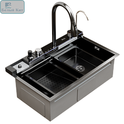 Мойка настол.монтаж 75х46 (3,0) вып 3 1/2 MIXLINE PRO 21,5см V2.0(ч граф)сиф+доз+смес+кол+д/р554164